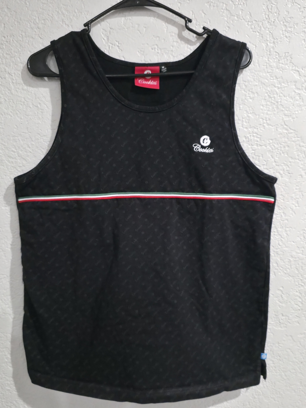 Cookies Men’s Black Tank Top with Red-White-Green Chest Stripe